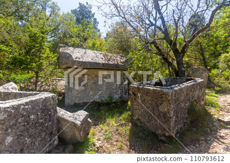Ruins rock tombs at unique Southwest necropolis Termessos ancient city 110793612