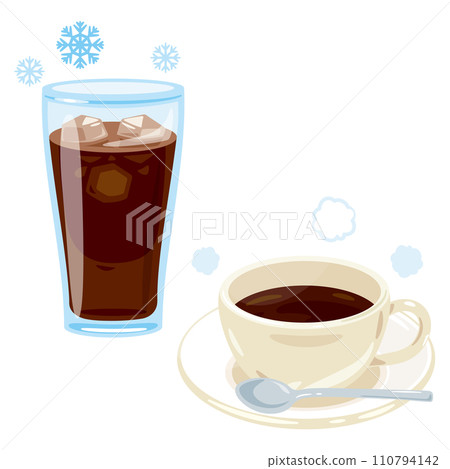 Iced coffee poured into a glass and hot coffee poured into a cup 110794142