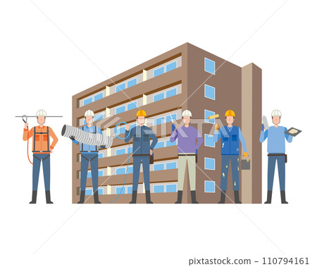 People involved in condominium construction People involved in condominium construction 110794161
