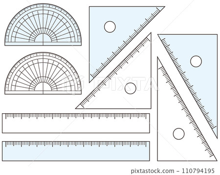 Protractor and triangular ruler set (transparent and light blue) 110794195