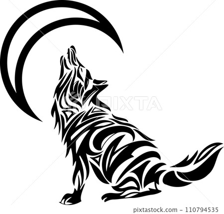 Tribal illustration of howling moon and wolf 110794535