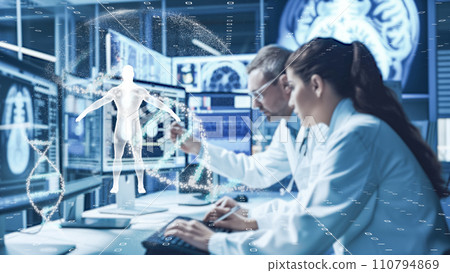 Image of advanced medical care/remote treatment based on DNA and globalization.A new treatment method using advanced technology. AI image 110794869