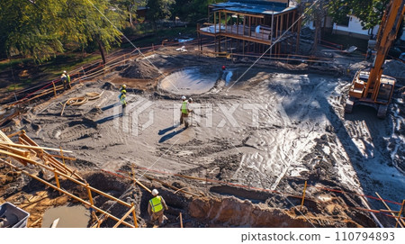 AI-generated content. Construction cite with tower cranes on formwork. Building construction. Reinforced concreting. Civil Engineering on formworks. Construction and built environment. Large 110794893