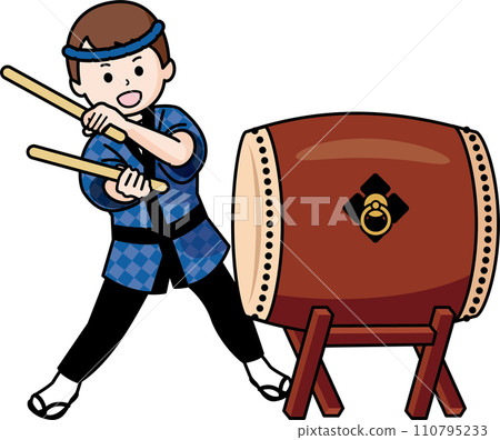 A boy striking a Japanese drum A boy striking a Japanese drum 110795233