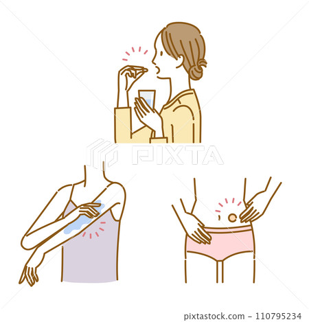 Hormone filling therapy illustration set for women's menopause Hormone filling therapy illustration set for women's menopause 110795234