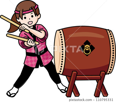 girl playing Japanese drum girl playing Japanese drum 110795331