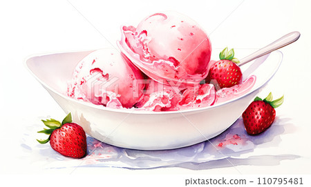 Watercolor illustration of strawberry ice cream "AI generated image" 110795481