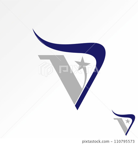 Logo design graphic concept creative premium vector stock unique letter initial V or DV font swoosh horn star. Related to monogram typography branding 110795573