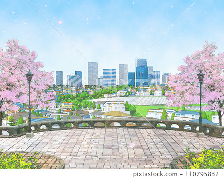 櫻花屋住宅小鎮水彩風格手繪花朵春天插畫背景BG 櫻花屋住宅小鎮水彩風格手繪花朵春天插畫背景BG 110795832