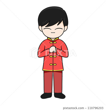 Chinese New Year Cartoon Character illustration: Adorable boy with Black Hair and Lucky Aura. Chinese New Year Cartoon Character illustration: Adorable boy with Black Hair and Lucky Aura. 110796203