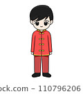 Chinese New Year Cartoon Character illustration: Adorable boy with Black Hair and Lucky Aura. 110796206