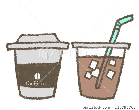 Illustration of hot coffee and iced coffee drawn with crayons 110796703