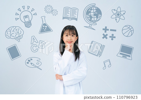 Images of girls in white coats and various subjects 110796923