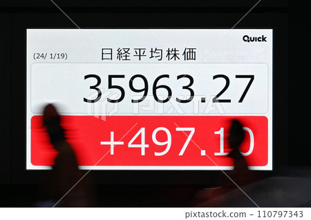 Stock price board updating high prices after the bubble burst Stock price board updating high prices after the bubble burst 110797343