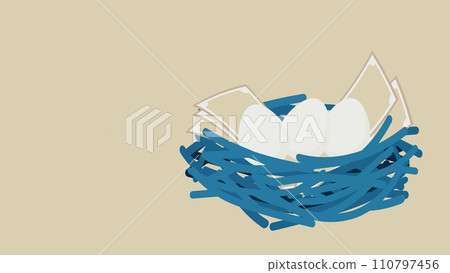 Some eggs and banknotes in the nest. 110797456