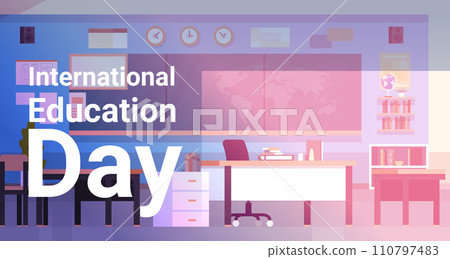 school classroom with furniture empty no people class room interior international education day horizontal 110797483