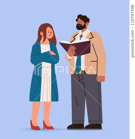 mix race man woman teachers couple standing together and discussing during meeting education day concept full length mix race man woman teachers couple standing together and discussing during meeting education day concept full length 110797486