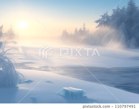 清晨陽光照射下的冰霧 110797491