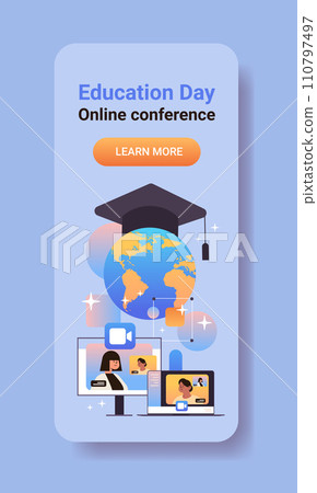 students having online conference during video call education day live webinar e-learning concept vertical students having online conference during video call education day live webinar e-learning concept vertical 110797497