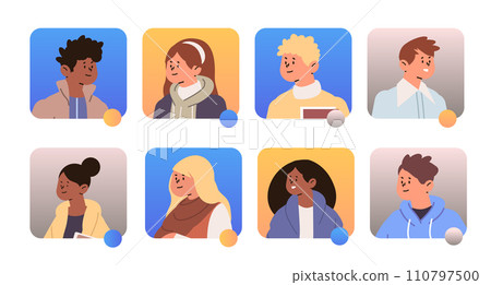 mix race students discussing during virtual meeting on online platform for communication and cooperation education day e-learning 110797500