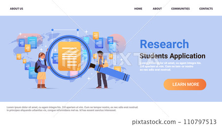 mix race students holding magnifying glass online research e-learning distance education concept horizontal mix race students holding magnifying glass online research e-learning distance education concept horizontal 110797513