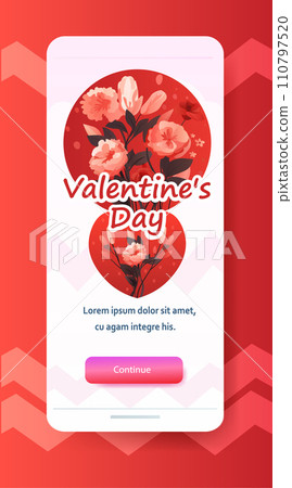 flowers bouquet happy valentine day poster or voucher holiday celebration template vertical copy space 110797520