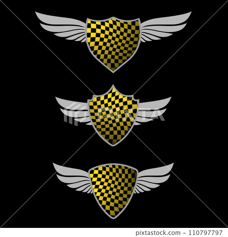 Checkered yellow flag shields set 110797797