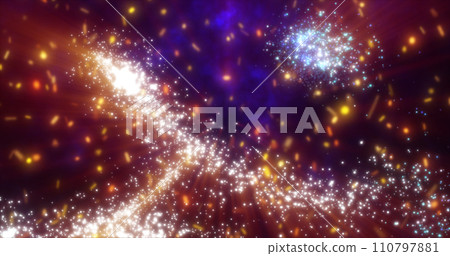 Abstract festive bright background of yellow fireworks fireworks salutes and fiery sparks 110797881