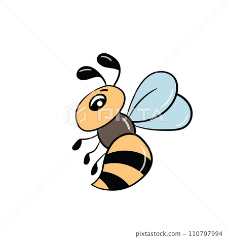 Cartoon bee mascot. A small bees flies. Wasp collection. Vector characters. Incest icon. Template design for invitation, cards. Doodle style Cartoon bee mascot. A small bees flies. Wasp collection. Vector characters. Incest icon. Template design for invitation, cards. Doodle style 110797994