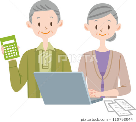 Elderly couple keeping household account books, final tax return, elderly Elderly couple keeping household account books, final tax return, elderly 110798044