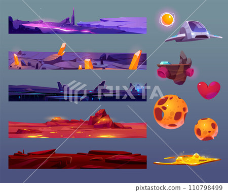 Set of space game ground layers and assets 110798499