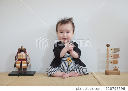 Wooden May doll, carp streamer and baby 110798596