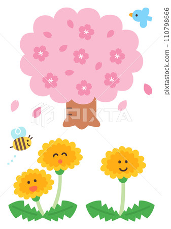 Cherry blossoms and dandelions 110798666