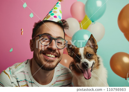 a man celebrating his dog birthday with generative ai 110798983