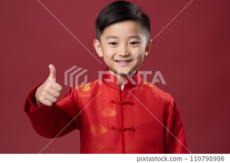 chinese new year young boy thumbs up and smile with generative ai 110798986