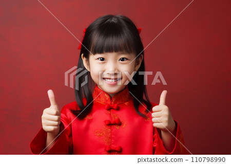 chinese new year young girl thumbs up and smile with generative ai 110798990