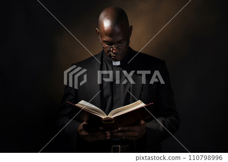 african pastor holding bible with generative ai 110798996