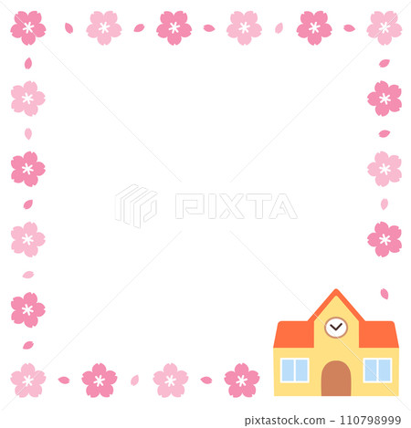 Frame of cherry blossoms and kindergarten building 110798999