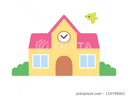 A school building with a clock 110799001