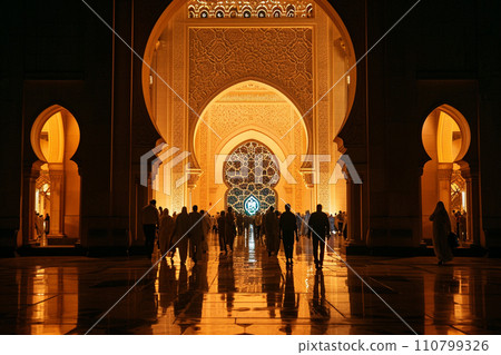 people in a mosque at the night with generative ai 110799326