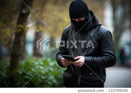 hacker hacking the phone systems bokeh style background with generative ai 110799506