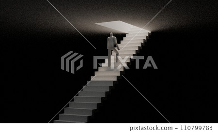 person climbing the stairs towards the light person climbing the stairs towards the light 110799783