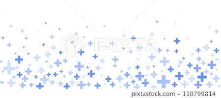 Medical cross and plus background. Abstract seamless blue wallpaper for hospital and pharmacy. Geometrical shapes ornament on border. Vector backdrop Medical cross and plus background. Abstract seamless blue wallpaper for hospital and pharmacy. Geometrical shapes ornament on border. Vector backdrop 110799814