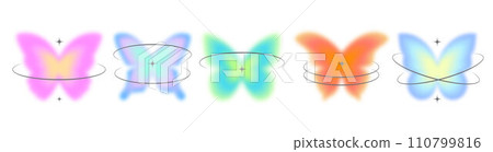 Y2k blurred butterfly. Gradient sticker element. Aesthetic groovy soft figure with glow. Aura trendy effect with orbits and sparkles on white background Y2k blurred butterfly. Gradient sticker element. Aesthetic groovy soft figure with glow. Aura trendy effect with orbits and sparkles on white background 110799816