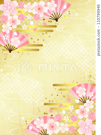 櫻花,日式,皮克圖案,背景,插圖,金色,垂直 櫻花,日式,皮克圖案,背景,插圖,金色,垂直 110799946