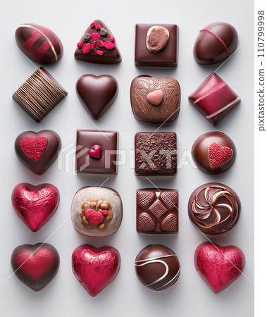 紅心形巧克力與紅心情人節巧克力 | AI 生成影像 紅心形巧克力與紅心情人節巧克力 | AI 生成影像 110799998