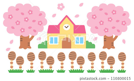 Illustration of a spring nursery building Illustration of a spring nursery building 110800015