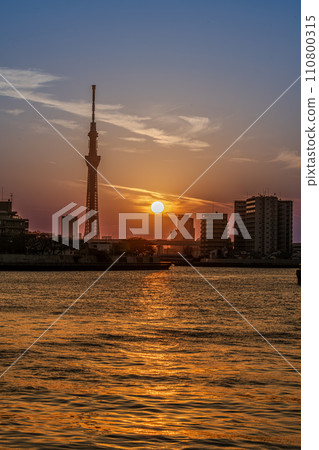 Skytree and sunset from Tokyo Nakagawa Skytree and sunset from Tokyo Nakagawa 110800315