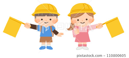 小學生舉十字旗插畫素材 小學生舉十字旗插畫素材 110800605