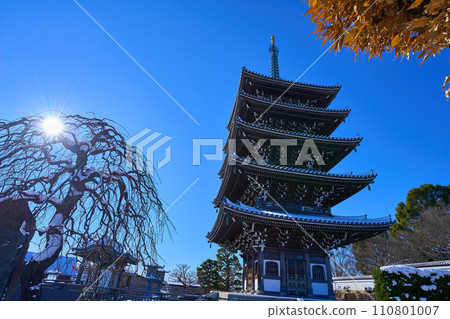 Five-storied pagoda of Korinji Temple in Asao Ward, Kawasaki City, Kanagawa Prefecture after snowfall Five-storied pagoda of Korinji Temple in Asao Ward, Kawasaki City, Kanagawa Prefecture after snowfall 110801007